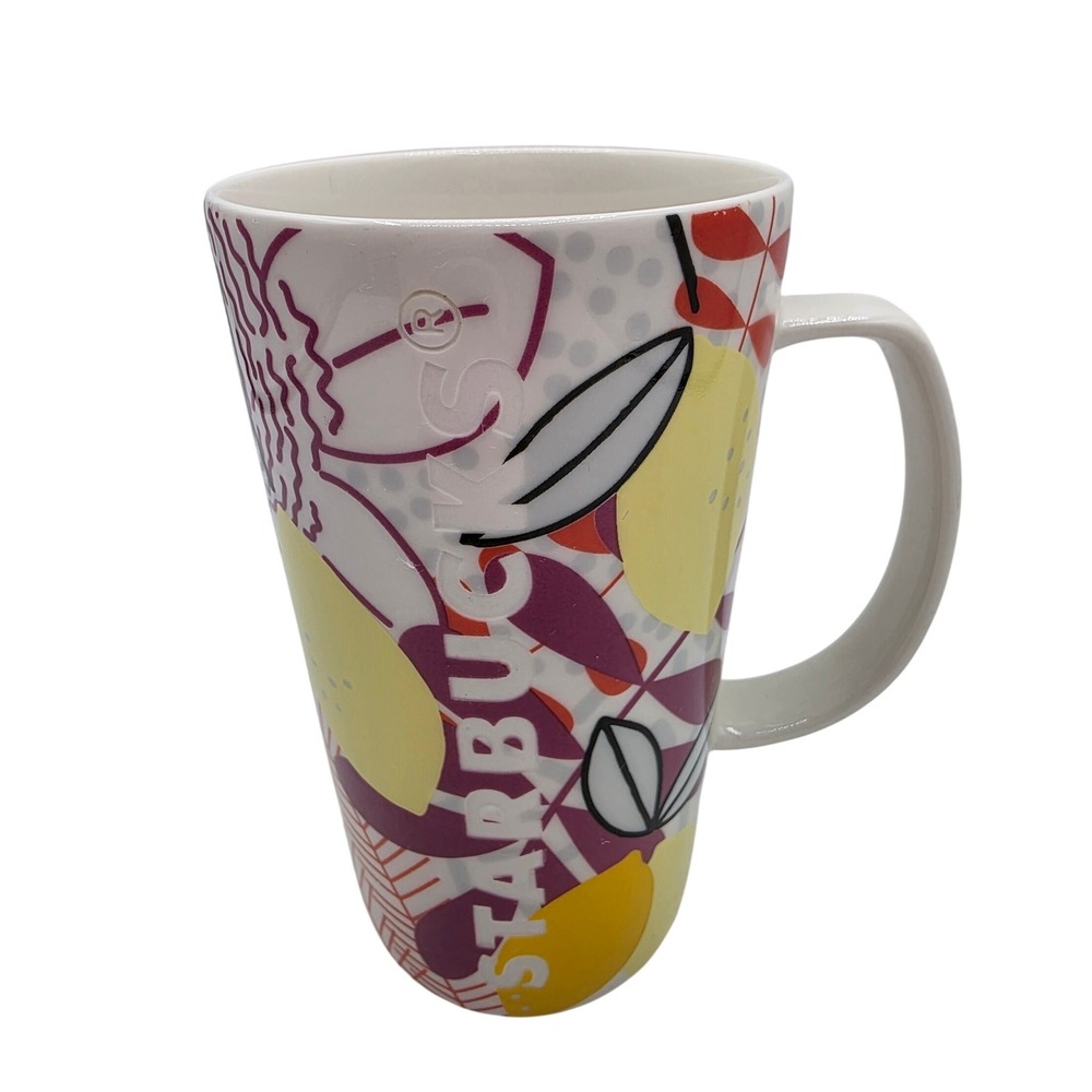 Starbucks Mug 2015 Tropical Spring Floral Lemons Etched Coffee Tea Cup 16oz